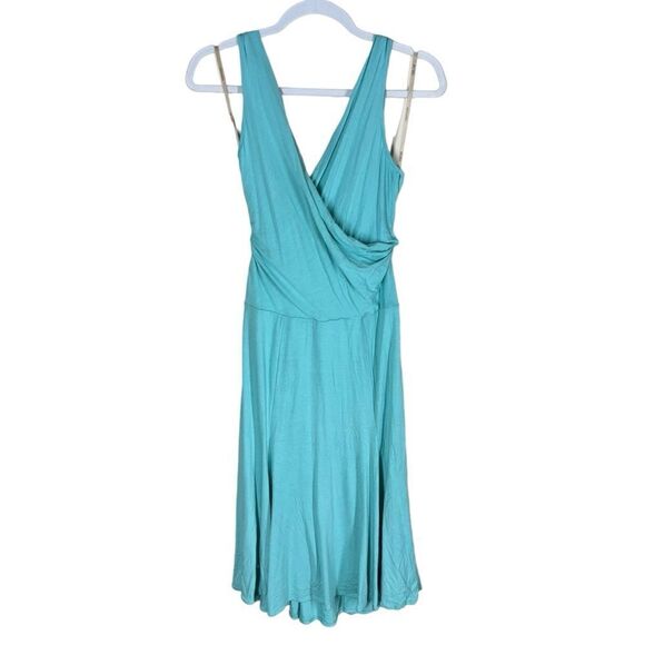 BCBGMaxAzria Surplice Twist Tank Dress Midi Aquamarine Jersey XS NWT - Picture 1 of 10